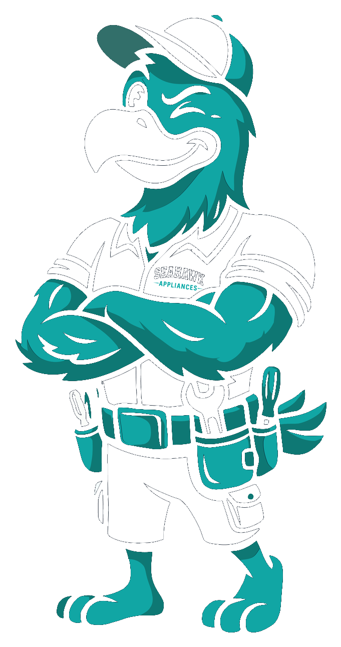 The Seahawk Appliances mascot, arms crossed