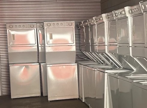 Stackable washer and dryer units in the warehouse